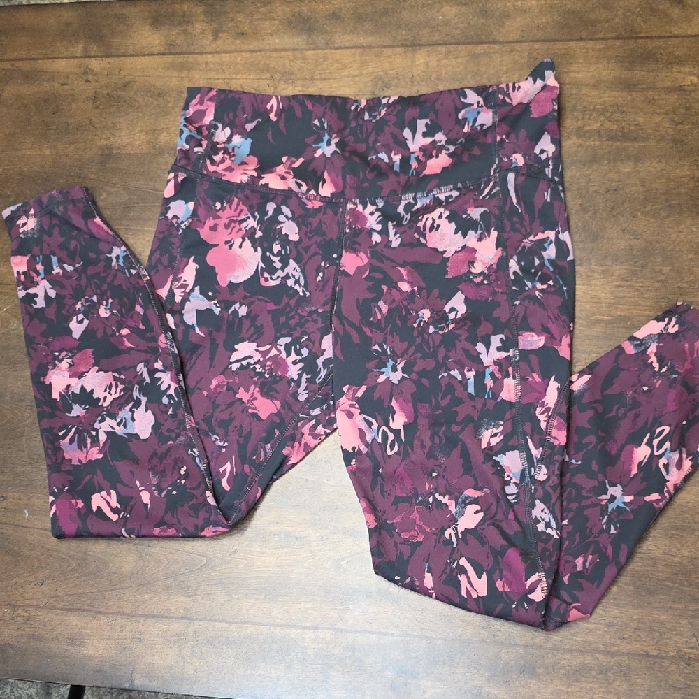 All in Motion Women's Leggings - Floral Burgundy and Pink